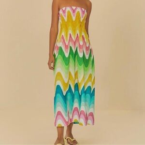 FARM Rio Strapless Multicolor Degraded Wave Dress Size XL